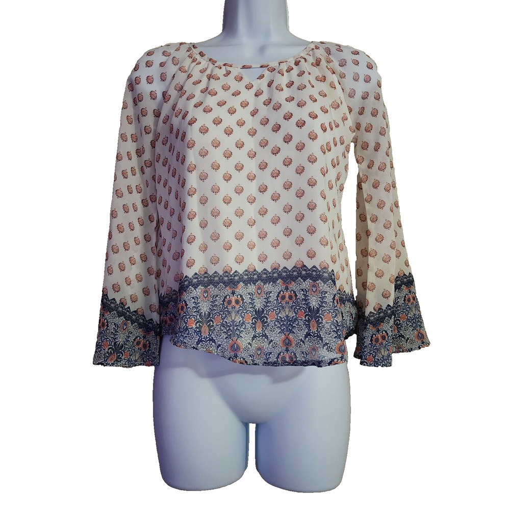 Beautees Womens Cold Shoulder Blouse Size S Juniors Chiffon Lined Flare Sleeve